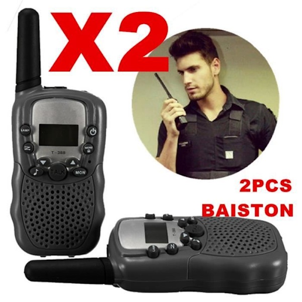 Baiston T-388 Walkie Talkie 2 stk. Mini Walkie Talkie Bærbar Multi-Channel 2-Vejs 3KM LCD UHF Auto VOX Trådløs FM Radio-Sort