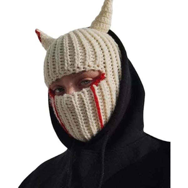 Funny Horns Creative Knitted Hat Beanies Warm Full Face Cover Ski Mask Hat Windproof Balaclava Hat for Men Women