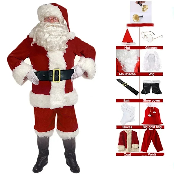 Julemanden Cosplay Kostume Jul Nyår Mænd Forklædning Deluxe Klassisk Voksen Sæt Karneval Feriefest Rollespil Julekostume S 11PC S 11PCS