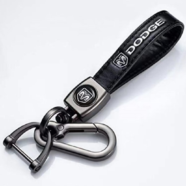 Läder Nyckelring Krok Nyckelring med Bilmärkeslogga Fjäderspänne & Ring Kompatibel med Stora Bilmärken【GKS】 DODGE