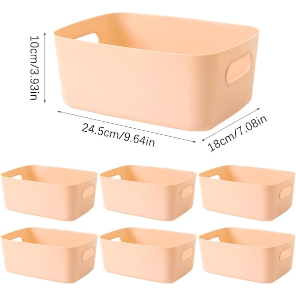 Sæt med 7 opbevaringskasser i plast, køkkenopbevaringskurve, opbevaringskurve i plast, skuffeorganisator, 25x18x10cm (abrikos pink)