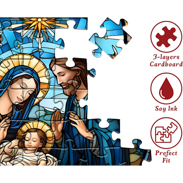 Julkrubbe Adventskalender 2024 Julpussel 1008 Bitar för Vuxna, Glasmålat Jesuspussel Julnedräkningskalender
