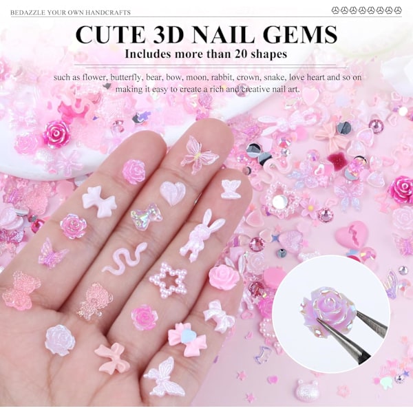 100 Stk. 3D Resin Sommerfugl Bjørner Neglepynt Rose Blomster Fersken Kjole Sløyfe Hjort Slange Kanin Dyreformede Rhinestones P【GKS】