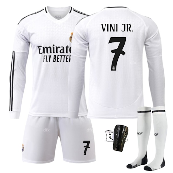 Real Madrid Barn Hemmaställ 2024-2025 Höst & Vinter Nr 7 Strumpor + Vakt L VINI JR. No 8 strumpor + Vakt No 8 socks + Guard