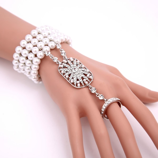 1920-talls Flapper Armbånd & Ring Sett - Brølende 20-tall, The Great Gatsby, Østerrikske Krystaller, Imitasjonsperler{GKS}