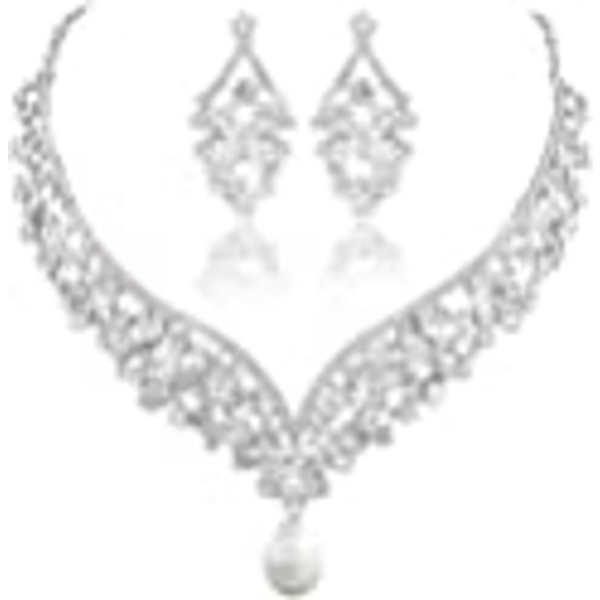 Österrikisk kristall Elegant V-formad droppvis halsband Örhängen SetKlar silverfärgad