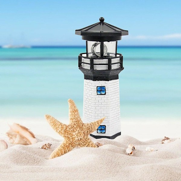 LED Solcellsdriven Fyrtornssensor Beacon Roterande Lampa Staty Trädgård Utomhusbelysning Black