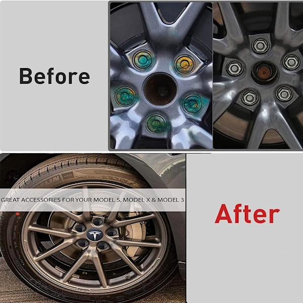 Hjulmutterdeksel Modell 3 Hjulkapsett med Tesla Logo Navkapselmutterdeksler for Tesla Model 3 Model Y (Svart)