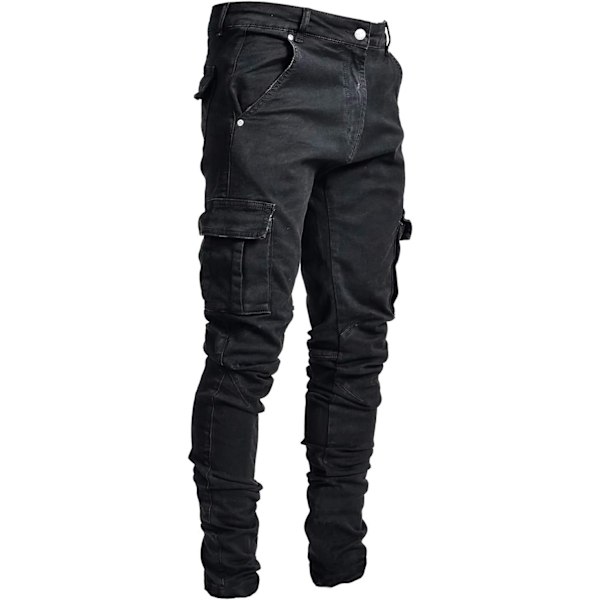 Slim Fit Jeans til mænd 7 lommer Stretch Skinny Denim Pencil Bukser Sort Black 3XL