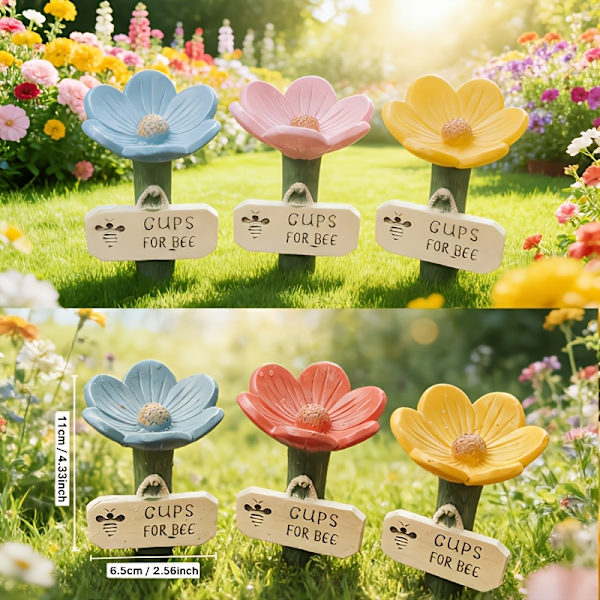 3-pak blomsterformede bifoderautomater i blandede farver, hængende havefoderstation til udendørs brug 3pcs yellow light blue