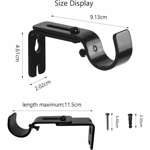 4 kpl säädettävää ruostumattomasta teräksestä valmistettua verhotangon seinäkiinnikettä, musta metalliverhotangon pidike, verhotangon lisävarusteet, koti, makuuhuone