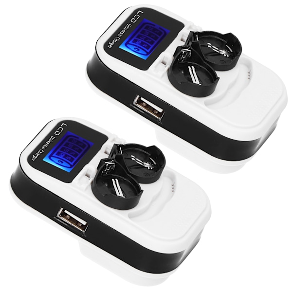 2 stk. LCD knapcelle batterioplader til LIR2016 LIR2025 LIR2032 ML2016 ML2025 ML2032 CR2032 EU stik 100-240V 0.2