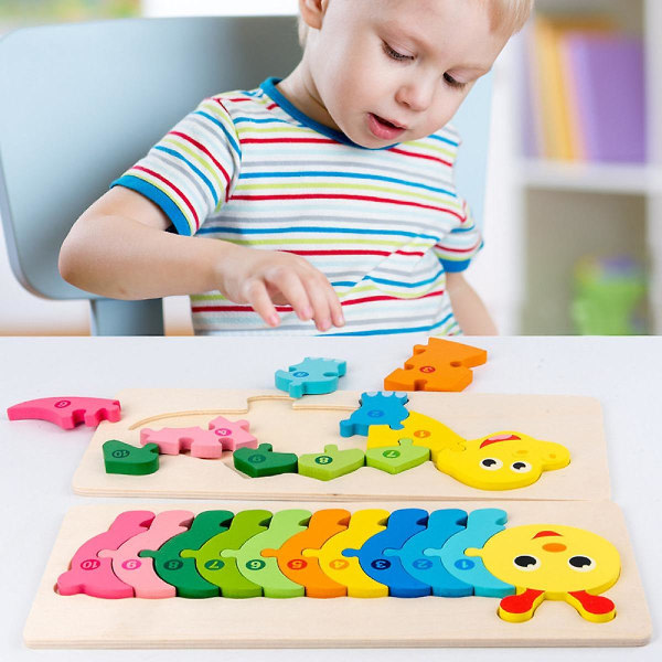 Toddler i trä för småbarn Pojkar och flickor, baby Pedagogisk leksakspresent med djur Ljusa färgformer Inlärningspussel