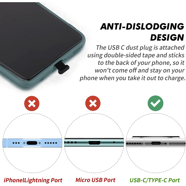 3 kpl pölysuoja USB C -tyypin C-portille, silikoninen pölysuoja puhelimen tyypille C, pölysuoja irrotettavalla liimalla, musta{GKS}