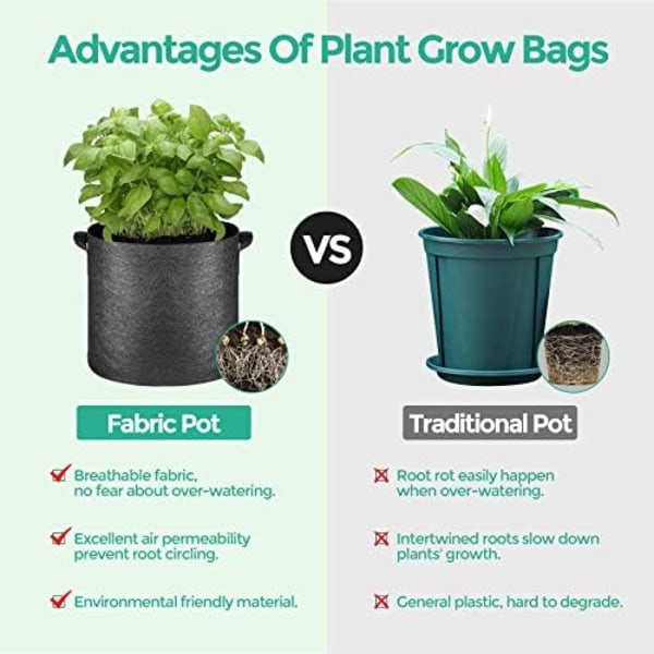 10 liter planteposer med håndtag 5-pak, stofpotter Grow B Beige Beige