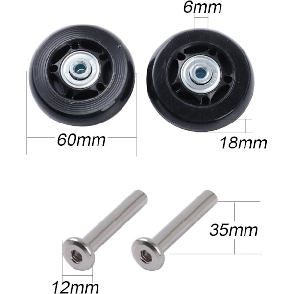 2-pak hjul til kufferter (60*6*18 mm aksellængde: 35 mm) reservedele