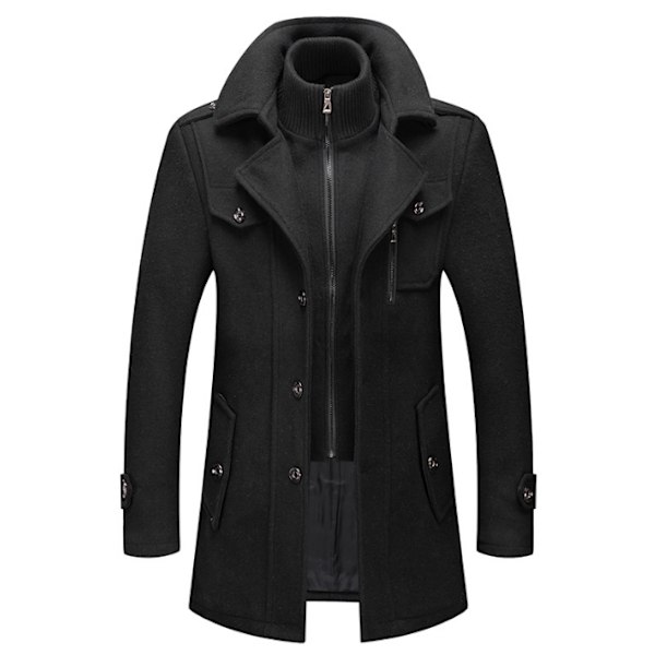 Trenchcoat for menn Vinterullblanding Jakke Overfrakk Lang Overfrakk svart black L