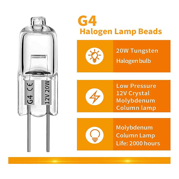 40 stk G4 12V 20W Halogenpære G4 12V Glødelampe Innsatte Perler Krystallpære Halogenpære 20W 12V Halogenpærer