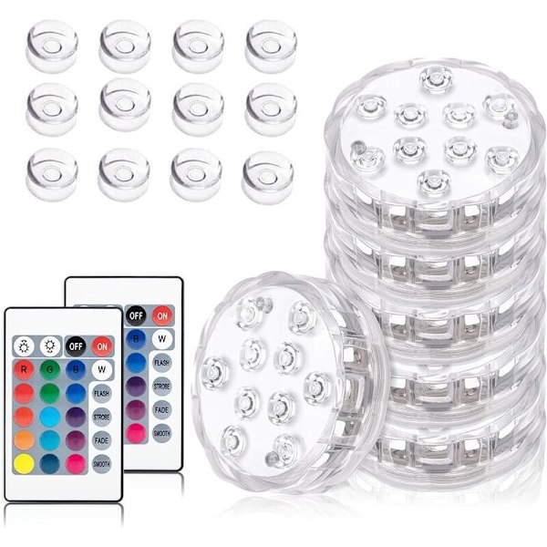 6 kpl sukellusta LED-valot, 10 LED-valot veden alla, 16 RGB-väriä 12 imukupilla ja 1 RF-kaukosäätimellä lampi akvaario SPA-allas puutarha