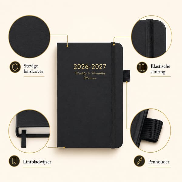 Bobypet 2026-2027 Skoleårs Bærbar Planlægger, inklusive ugentlige og månedlige planer, sort. Black