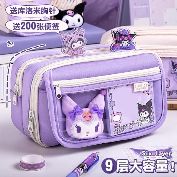 Sanrio Kuromi Söt Pennfodral med Stor Kapacitet för Flickor Vacker Blixtlås Pennfodral Kawaii Barnväska Damskoltillbehör White