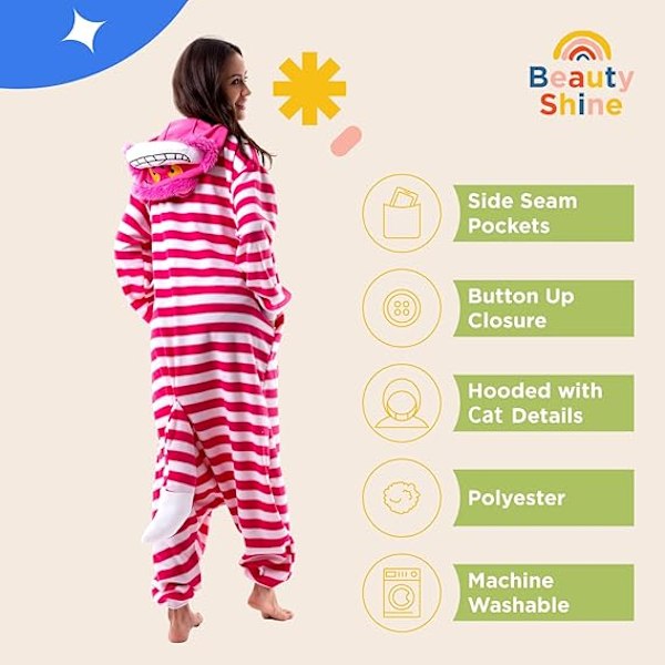 Unisex Voksen Tegneserie Kostume Halloween Jul Pyjamas Jumpsuit Onesies Plys Cosplay Pyjamas Cheshire Cat L