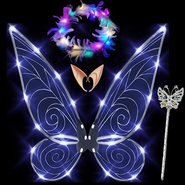 Kimaltelevat keijun siivet aikuisille, LED-pääpannat ja tähdet karnevaalikeijuille Dragonfly white Dragonfly white