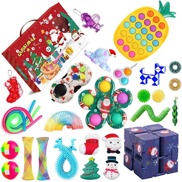 Ny Adventskalender 2021 Jul Leksak för Barn Nedräkningskalender 24 Dagar Jul Leksaker Jul Tryck Bubblor Leksak Pack Present Jul violet