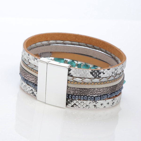 HHL Leopard Armband för kvinnor, Boho Läder Wrap Flerlager Pearl Crystal Armband Armband Armband Smycken