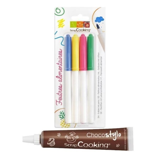 4 food markers yellow, green, pink, blue + 1 free chocolate pen