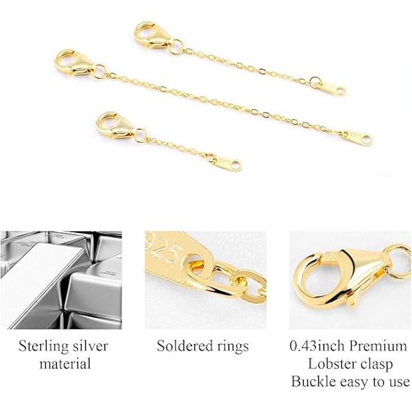 Kaulakorun pidennysketjut, 925 hopea kaulakorun pidennysketjut, 14K kultapinnoitettu kaulakorun pidennysketju Chain Extender Choker kaulakoru rannekorun pidennysketjut D-guld