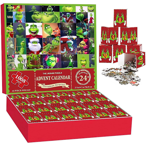 Jul-adventskalenderpuslespil 2024 til børn og voksne, 24 tal blinde kasser julepuslespil nedtællingskalender, 1008 brikker jule-adventskalender, familie