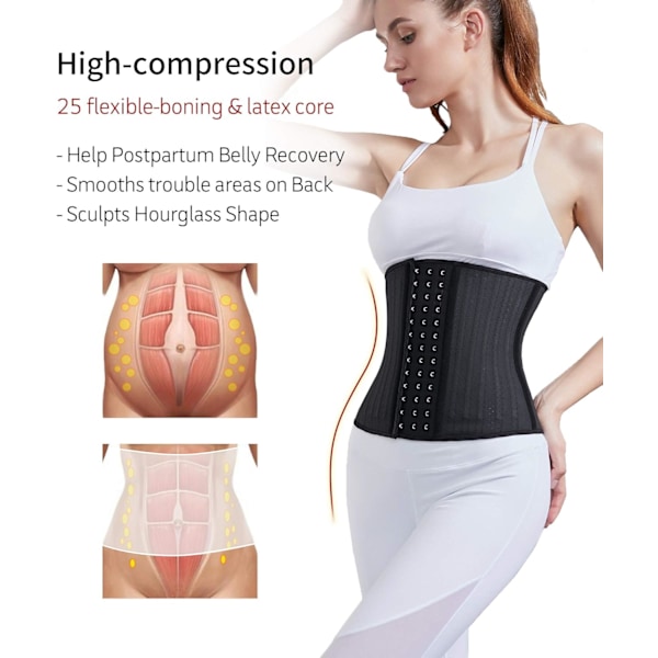 Midjetrener for kvinner under bysten Latex Sports Girdle Korsetter Timeglass Body Shaper (Svart)