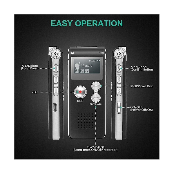 Paranormalt Utstyr Digital EVP Stemmeaktivert Opptaker USB US 8GB (Svart)