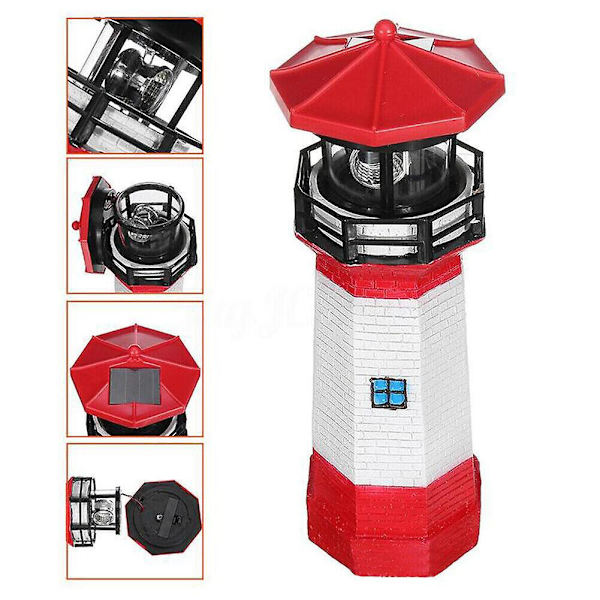 LED Solcellsdriven Fyrtornssensor Beacon Roterande Lampa Staty Trädgård Utomhusbelysning Red