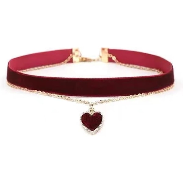 Hjerte halskjede, justerbart rødt choker halskjede, klassiske halskjeder for kvinner og jenter, fløyelshalskjede
