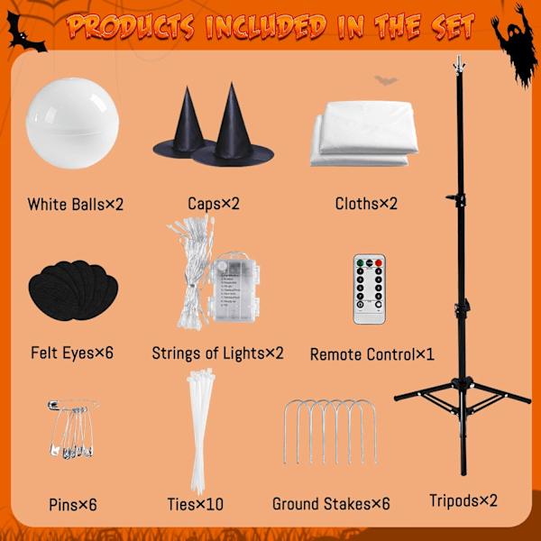 2 kpl Halloween-koristeita ulkotiloihin, Halloween-juhlakoristeita sisätiloihin, Spooky Ghost -koriste kaukosäätimellä varustetuilla valosarjoilla, Halloween 1