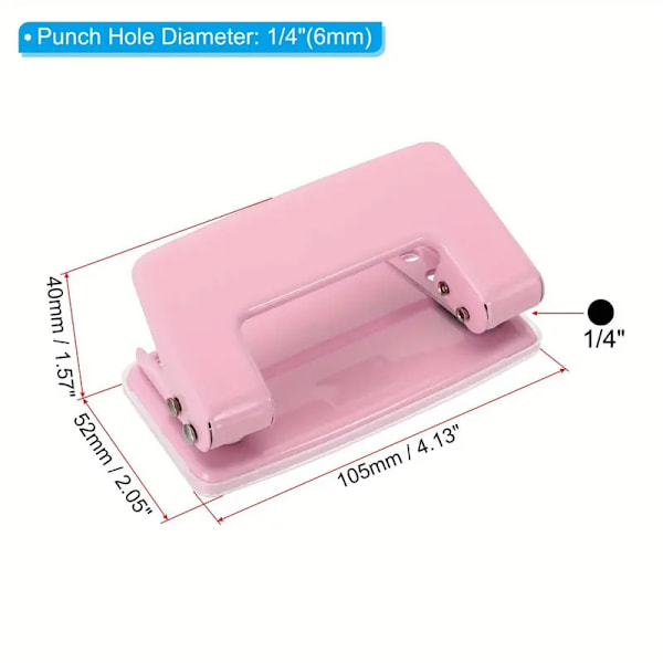 1/4 tomme 2-huls hulmaskine Dobbelt hulmaskine Manuel hulmaskine Bærbar kontorbindetilbehør Pink