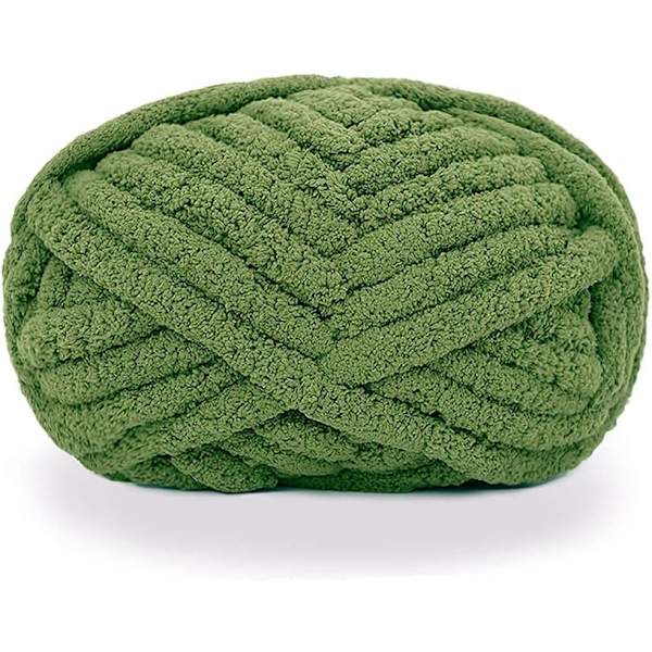 Tjock stickad chenillegarn för handgjorda filtar, supersoft, stor jumbo Olive Green