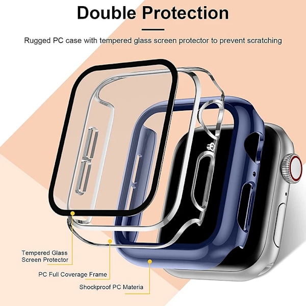 Härdat glas + cover för Apple Watch Case Tillbehör 45 mm 41 mm 42 mm 38 mm PC-cover iWatch 6 5 4 se 44 mm 40 mm Ice Blu Ice Blue 7 Series 7-8-9 45mm