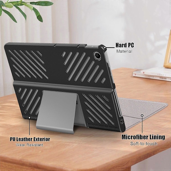 Beskyttende stativ for Lenovo Tab Plus 11,5 tommer TB351FU med varmeavledning i lær Black