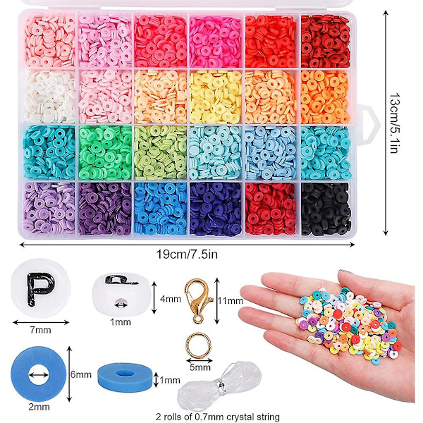 4800 stykker leire polymer flate runde perler sett, 130 stykker Le