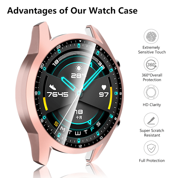 Etui for Huawei Watch Gt 2 46mm Beskyttende Herdet Glass PC Deksel for Huawei Gt2 46mm Full Screen Protector Deksel Blå blue for HW watch GT2 46