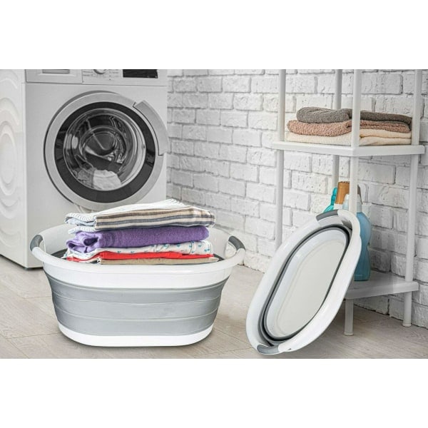 Vikbar oval tvättkorg 40 liter grå【GKS】