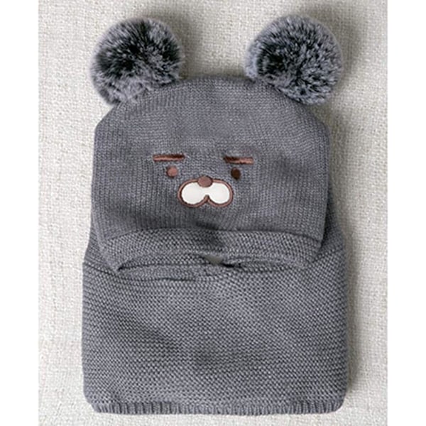 Varm ja söpö karhukuvioinen vauvan slouchy-hattu, talvimyssy, huivi, neulottu myssy pomponilla, fleecevuorattu beanie-hattu Grey