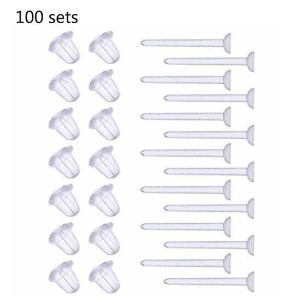 100 Sets Plastic Earring Posts & Backs Hypoallergenic Clear Ear Stud Earrings