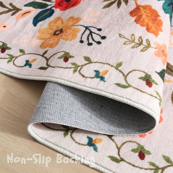 Dørmatte Innendørs Inngang 2x3 Teppe Maskinvaskbar Boho Blomster Lite Område Teppe Sklisikkert Lavt Bunke Kast Tepper for Inngangsparti, Kjøkken, (Beige)