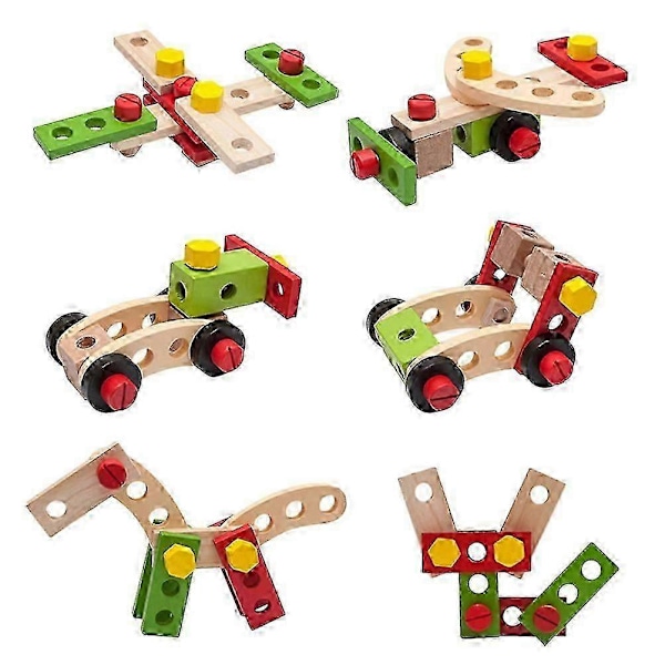 Sæt Børn Simulation Træværktøj Skrue Møtrik Kombination DIY Adskillelse Legetøj
