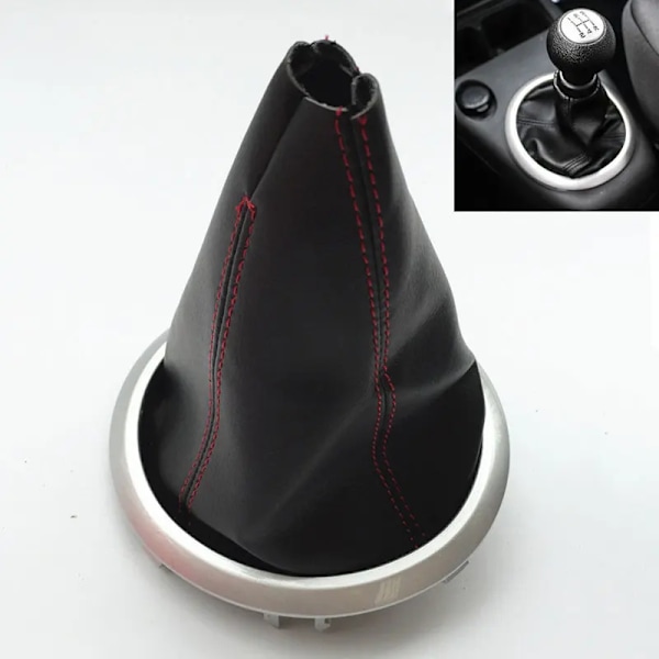 Suzuki Swift MK2 2005-2010 vaihteensiirtovivun suojus, punainen/musta ommel - valkoinen Black
