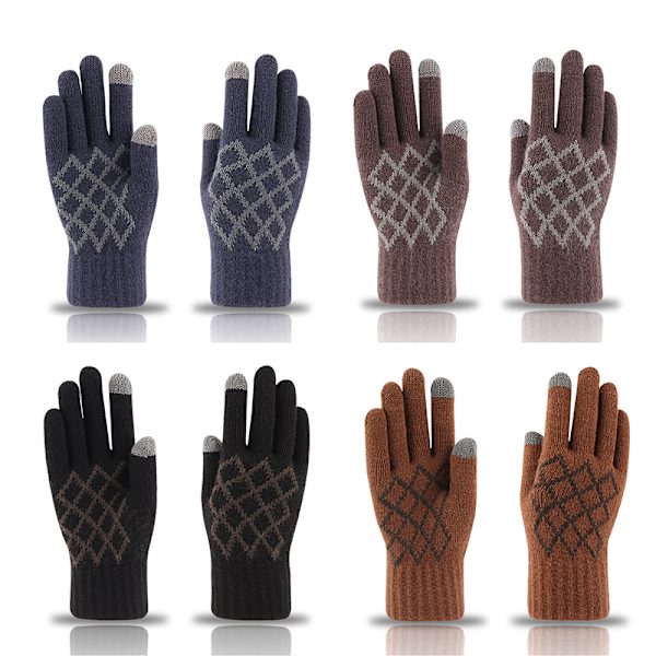 Vinter Touch Handskar Varma Stretch Stickade Vantar Hel Finger Ther Blue